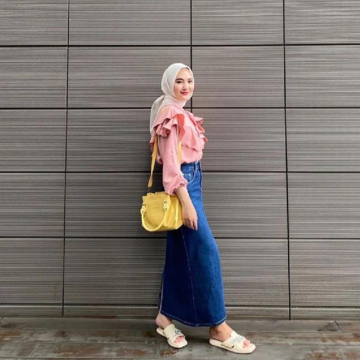 Rok Jeans Span Skirt Rok Theana Jeans Highwaist Wanita Panjang Terbaru Terlaris Pasti Ori
