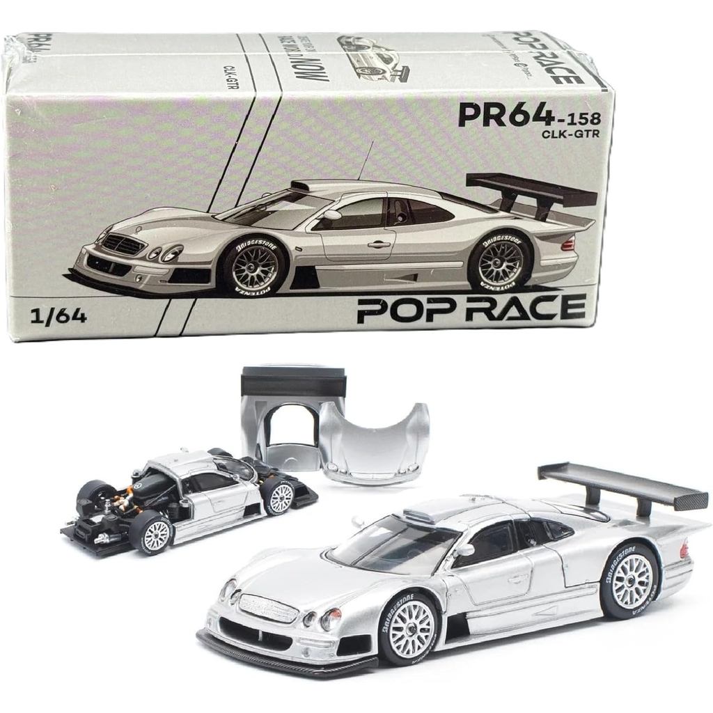Diecast Collectibles Model Car Compatible with Pop Race 1:64 Mercedes-Benz CLK AMG GTR (Silver) Stre