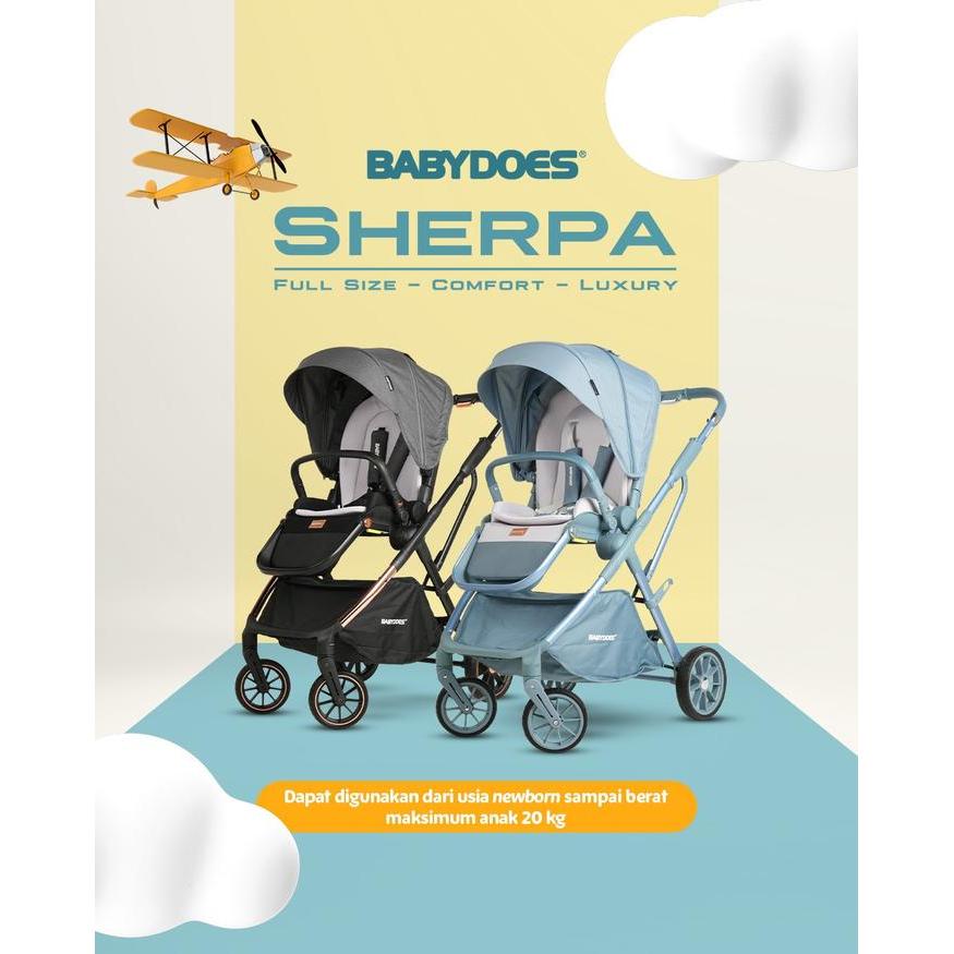 Top Babydoes Sherpa Kereta Dorong Bayi Dua Arah dengan Roda Swivel dan Suspensi