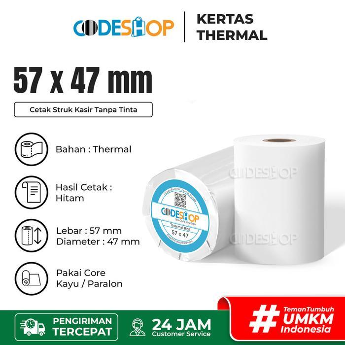 Kertas Thermal Biru 57 x 47 Struk Roll Printer Kasir 58mm Codeshop
