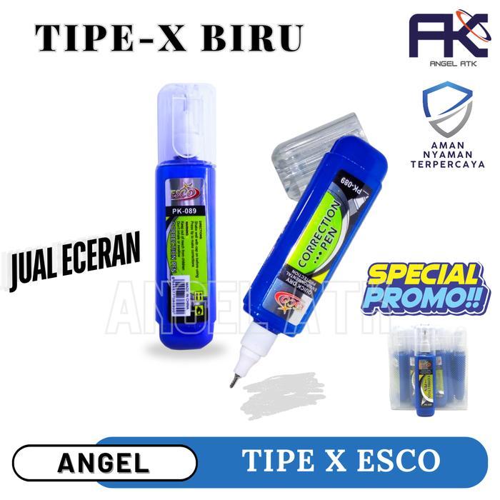 Tip Ex Biru Putih / Penghapus Pena Cair / Tipe X Esco / Stipo Cair Esco / Cepat Kering / Correction