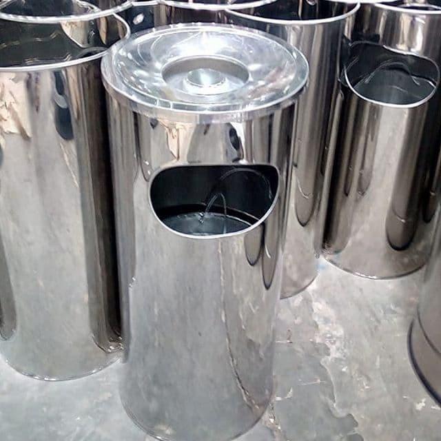 Tempat Sampah Stainless + Asbak Tong Sampah Tempat Sampah Mall