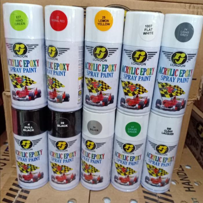 "New" Pilox Pilok Cat Semprot RJ London Warna Standard Hitam Putih Clear Doff Merah Biru Kuning