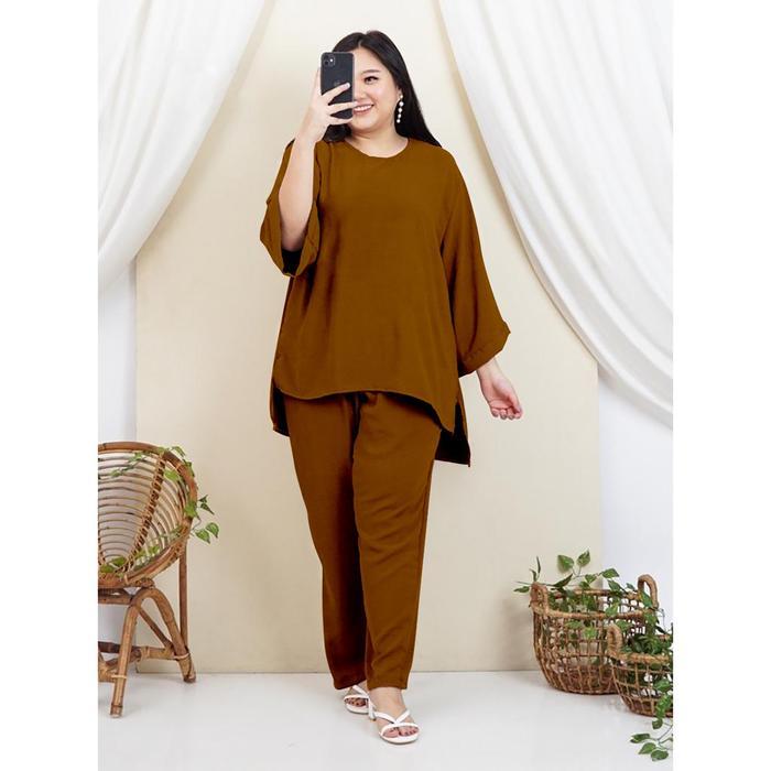 one set crinkle wanita jumbo/setelan wanita jumbo ld 120 cm-140cm