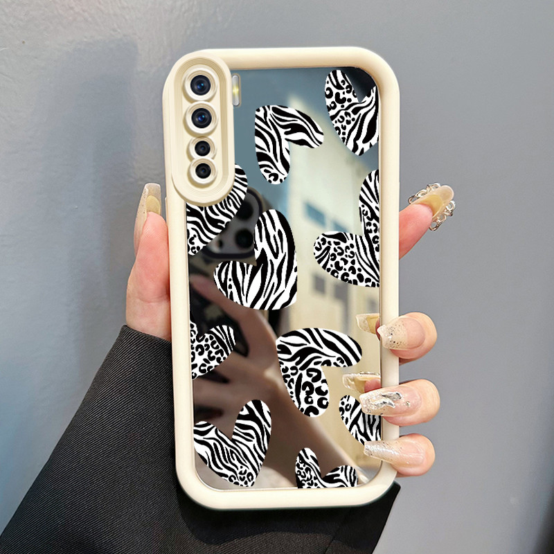 Casing Hp Untuk OPPO A91 OPPO F15 OPPO Reno 3 Case Hati motif zebra Cesing elegan Mirror Kasing cerm