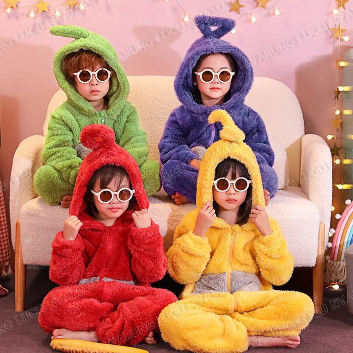 KOSTUM COSPLAY TELETUBBIES ONESIE Anak Bahan Poliester 100% Stil Kartun Lucu Lengan Panjang Ukuran