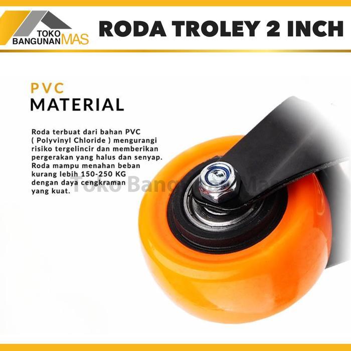 Roda Troli 2 inch Roda Pu Caster 2 inch ORANGE Roda Caster Trolley 2 inch Hidup / Mati / Rem Tools