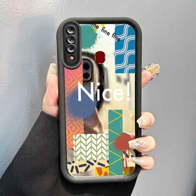 Casing Hp Samsung Galaxy A20s Case Garis sambungan warna-warni Mirror Kasing silikon cocok pria dan 