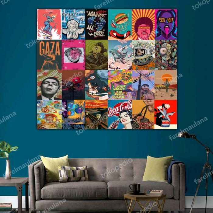 24Pcs Poster Dinding Aesthetic - Poster Mix Aesthetic Kamar Keren / Poster Aesthetic Kamar Terjamin