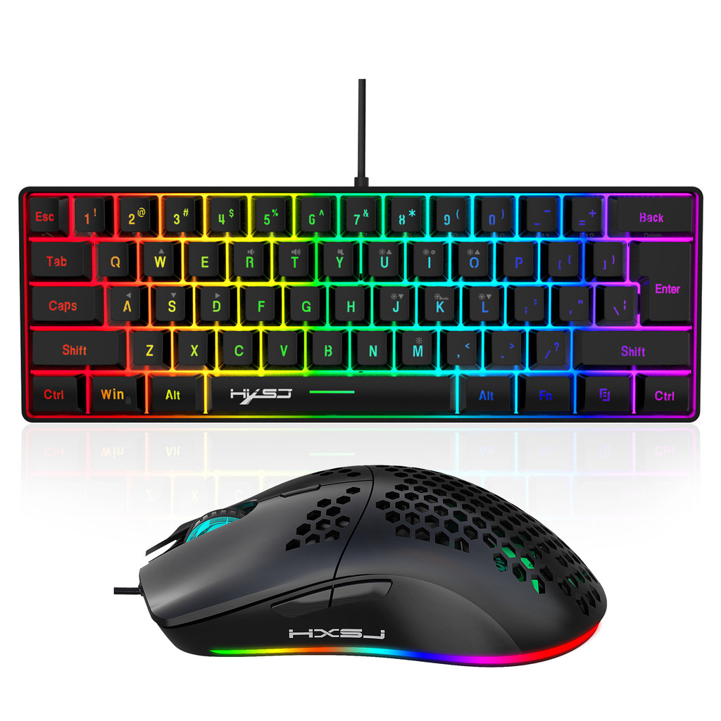 Hot selling HXSJ 61 keys V700 RGB luminous mechanical feel keyboard and mouse combos gaming set for