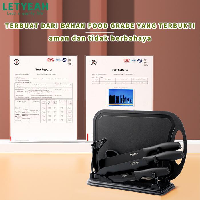 [7 PCS SET] LetYeah Pisau Dapur Set isi 7pcs/Kitchen Knife Set Hitam pasi ori