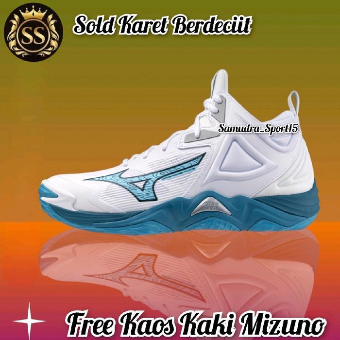 ORIGINAL Mizuno Sepatu Volly Momentum 3 Mid White Blue Super Premium Impor Nyaman Pria Wanita Volley