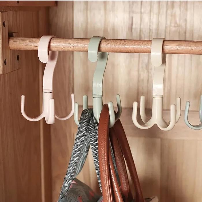 Gantungan Hanger Minimalis 4 Hook Pakaian Lemari Tas Rotatable