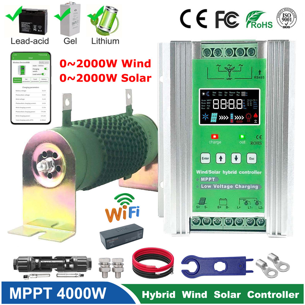 4KW MPPT Hybrid Wind Solar Charge Controller for Lifepo4 Lithium Lead acid Gel Battery wind turbine 