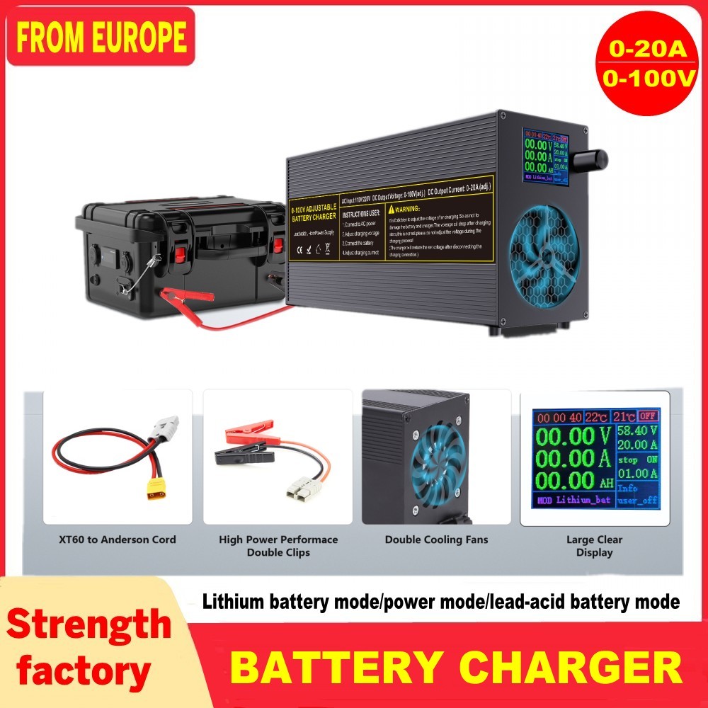 0-100V25A Lifepo4 Charger 24V48V64V72V Fast Charger Lithium Battery Charger 14.6V 100A 60A Battery