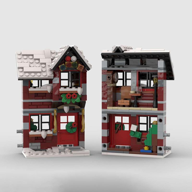 MOC building blocks three winter houses gingerbread houses children's educational assembly toys