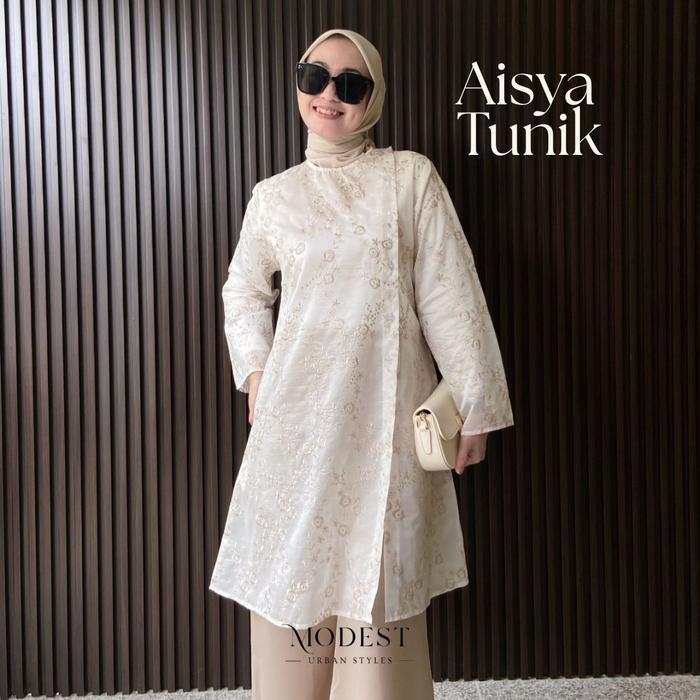 Sale- Modest Aisya Tunik Premium Atasan Wanita Muslim Casual Elegan Mewah Bahan Ambroidery High