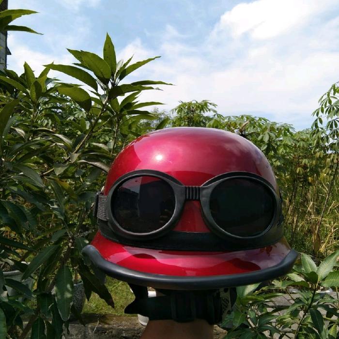 "New" Helm Retro Nazi Millenial Crazy Hitam / Maroon glossy dengan Kacamata - Ukuran All Size Dewasa