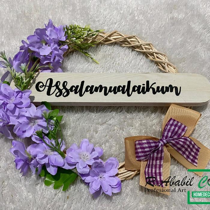 Hiasan Pintu Assalamualaikum Welcome Baiti Jannati Bunga Ring Akar Rotan Flower Wreath Hiasan Pintu