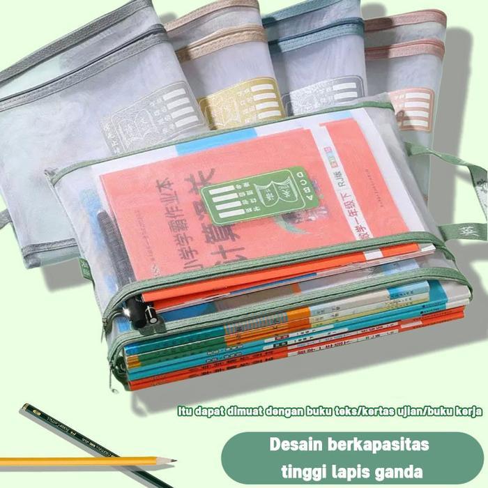 Plastik Transparan Resleting - A4/Document Bag Transparan 2 Lapis / Dua Slot Zipper File Folder/Tas
