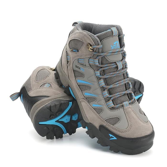 Wildshell - Sepatu Gunung Grey Lt Blue Semi Waterproof Hiking Boots Outdoor Tpr Outsole Pu