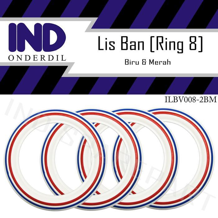 Karet Lis-List Ban Vespa Motor Matic-Bebek Ring 8-WhiteWall Biru-Merah