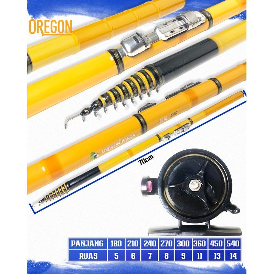 Sepaket Tegek Set kolong Oregon Panda dan Reel Tokos Pancing Joran