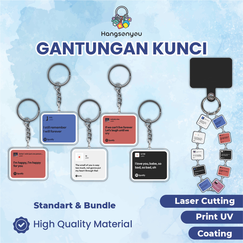 Gantungan Kunci Akrilik Lirik Lagu Spotify Lany Keychain Acrylic Print UV 2 Sisi Ganci Akrilik Acryl