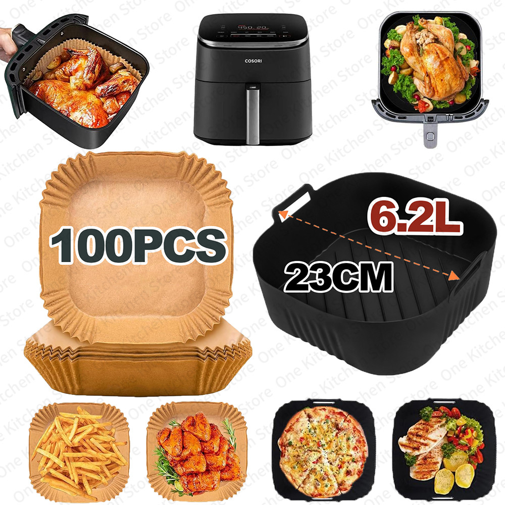 Air Fryer Liners for Philips Air Fryer 2000 Series Reusable Silicone Basket & Disposable Parchment