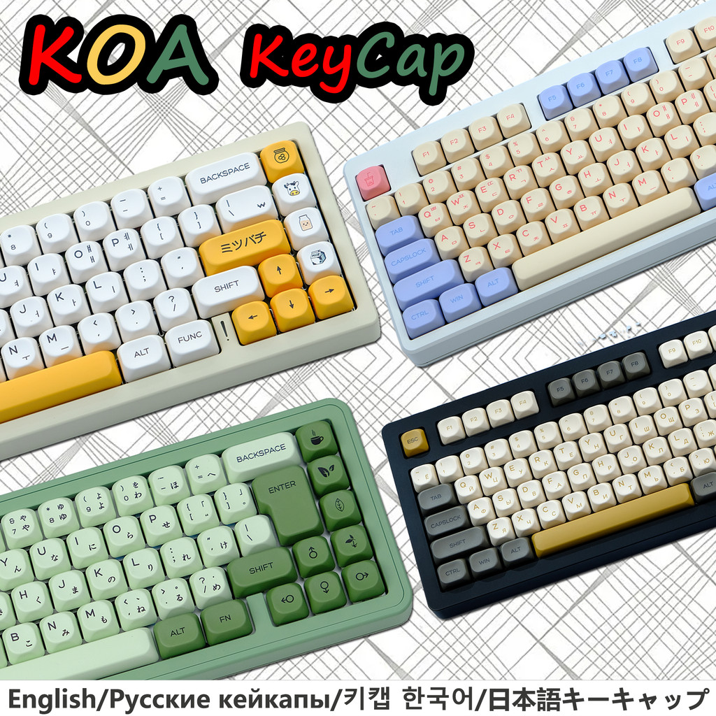 KBDiy MAC PBT KOA Keycap Mechanical Keyboard Marshmallow Matcha Glimmer Keycaps Russian Japanese