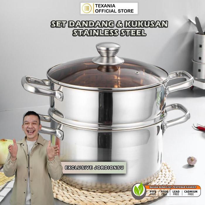 [EXCLUSIVE JORDI ONSU] TEXANIA Panci Kukusan Serbaguna Set Dandang dan Kukusan 2 Susun Full