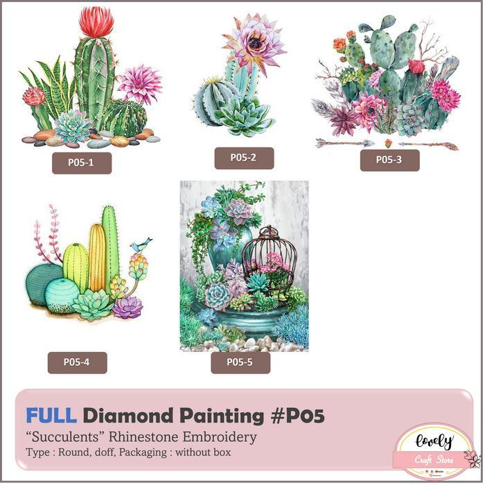 DIY Diamond Painting P05 ~ DIY Lukisan Sulam Berlian, Embroidery Rhinestone Painting Kaktus, Sulam
