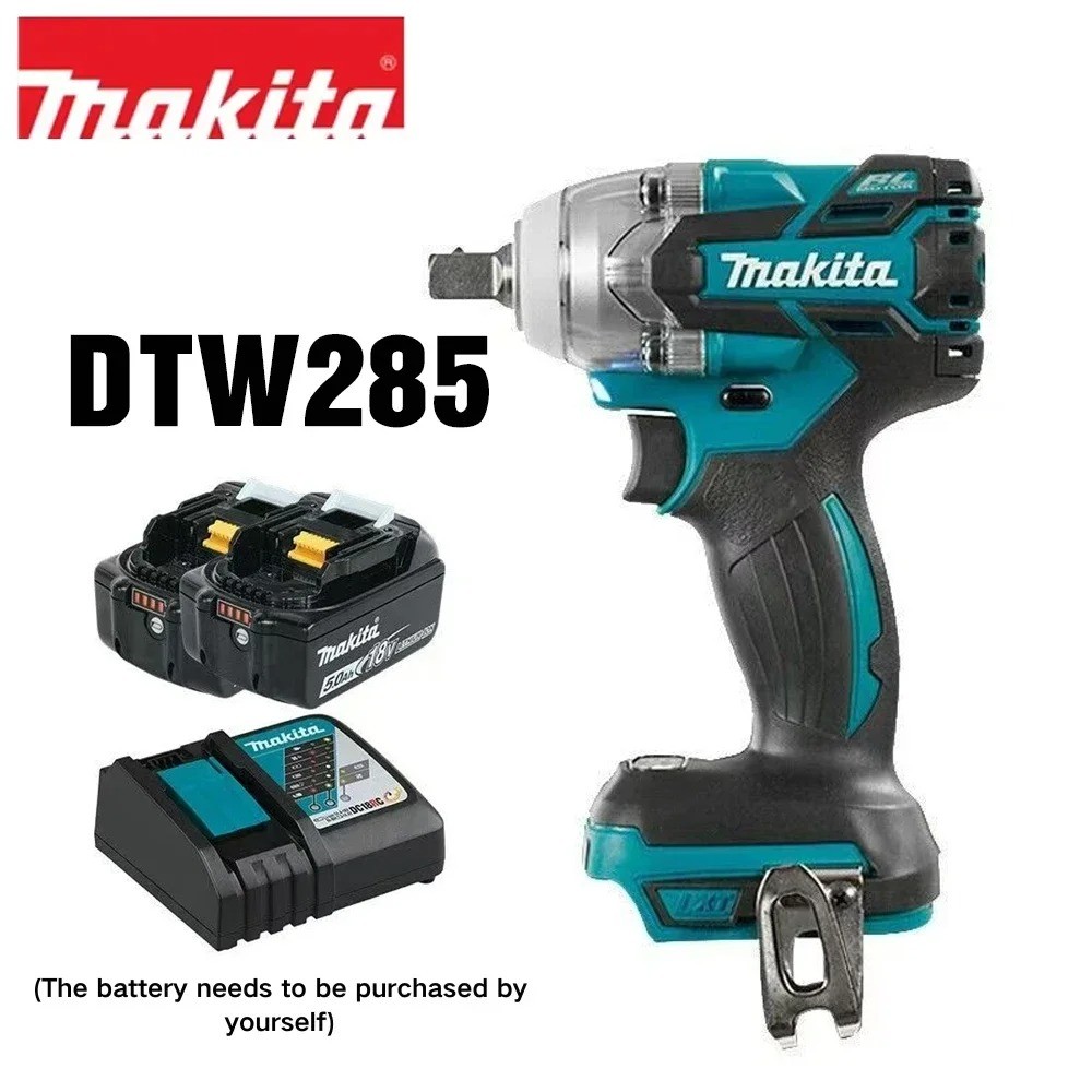Makita DTW285 high torque impact wrench, wireless rechargeable handheld wrench, 18V lithium battery