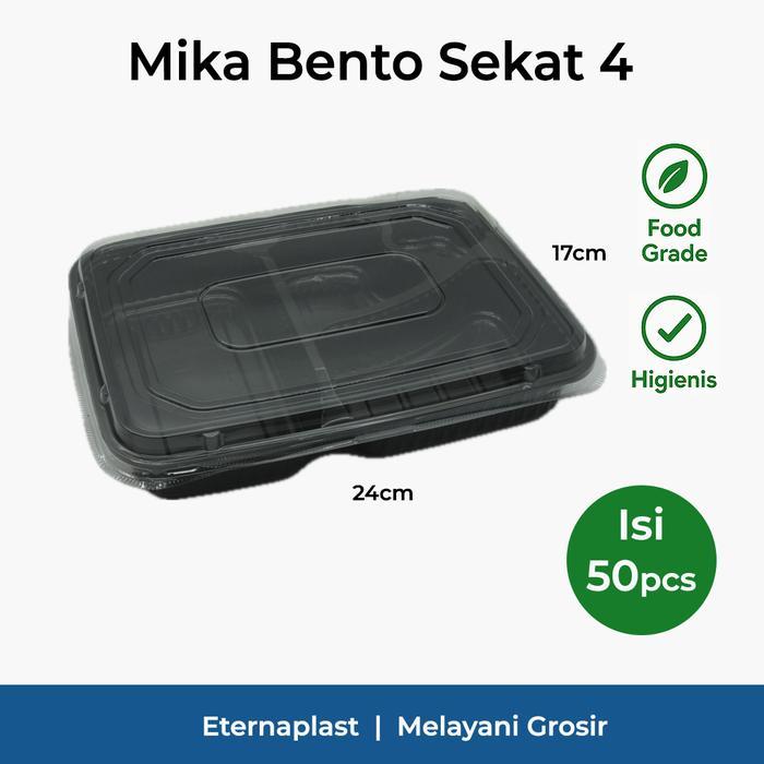 (50PCS) Mika Bento Sekat 4 + Tutup Tray Bento Box Nasi Bento
