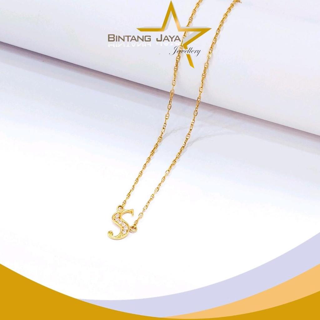 Kalung Emas Asli Asli Rantai Toscano Huruf S Mata Putih - Kadar 17K - Berat 3,19gr - Panjang 46,5 CM