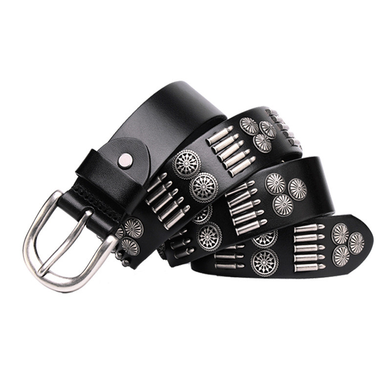 Punk style personalized belt, luxury top layer cowhide studded belt.