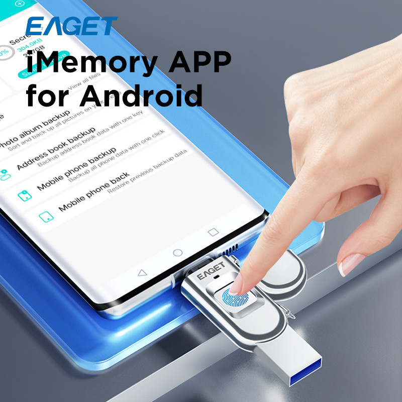 Eaget USB Pendrive Fingerprint Encryption USB Flash Drive 2 in 1 Pen Drive USB 64GB 128GB 256GB