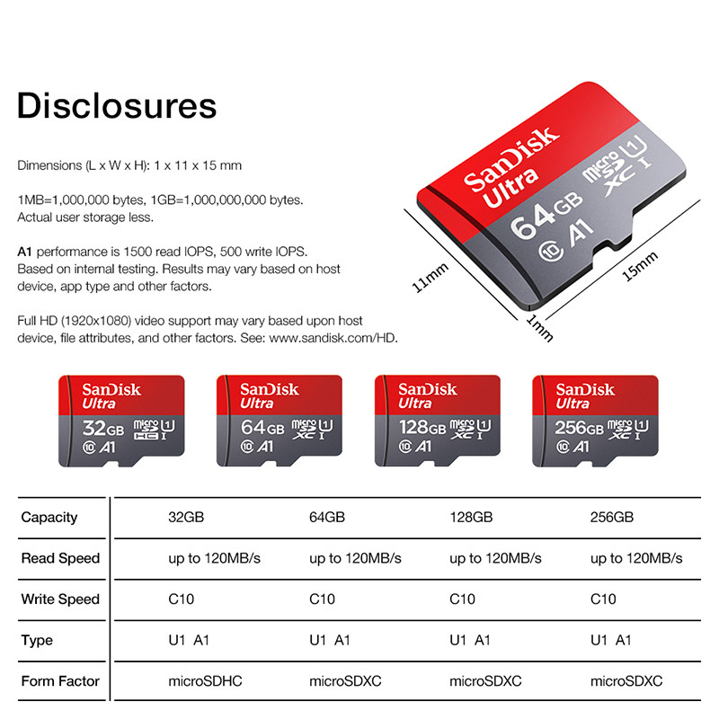 Sandisk Micro SD Card Ultra 32G 64G 256G Memory Card 1TB C 10 512G Original 128G Trans Flash Card