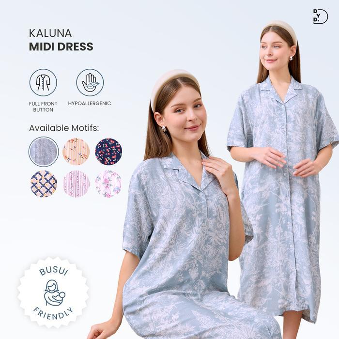 Dyd Kaluna Dress Midi Full Kancing Depan Bahan Rayon Premium Nyaman Bumil & Busui Friendly All Size