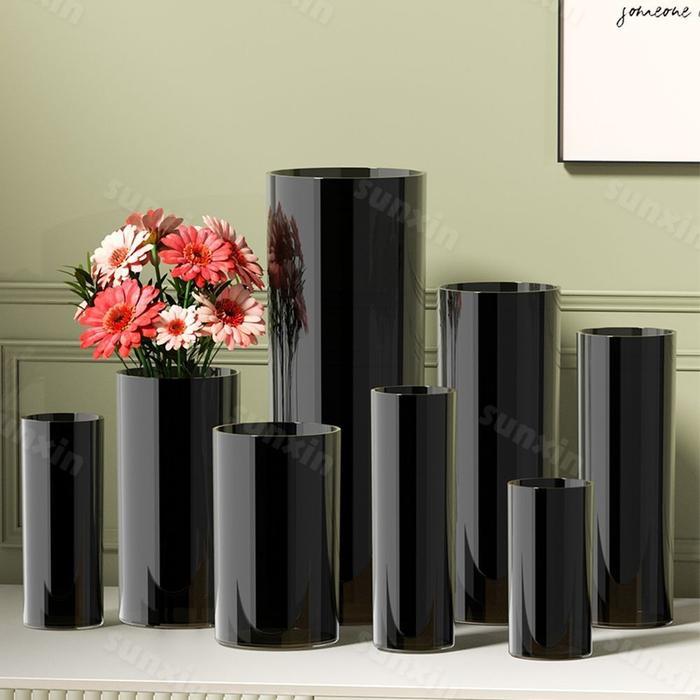 SUNXIN VAS BUNGA PLASTIK BENING Diameter 10CM/12CM E05/ VAS PLASTIK TINGGI BAMBU / VAS BAMBOO / VAS