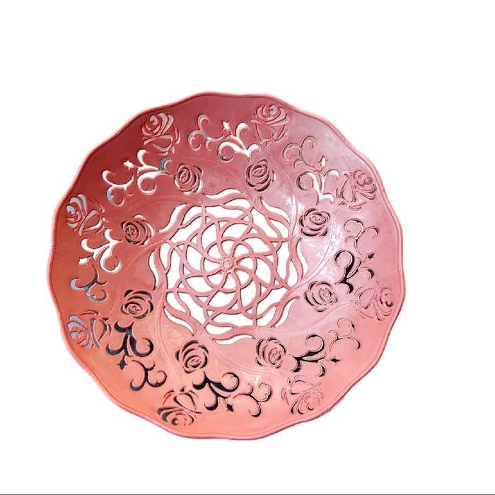 [ 12 PCS ] ( Piring Cantik ) - Piring Rotan Plastik / Piring Rotan Motif Bunga / Piring Makan