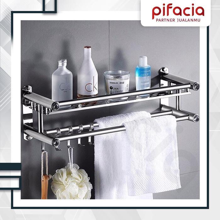 PIFACIA Rak Kamar Mandi Gantung Handuk Sabun Stainless Steel Free Mur Baut