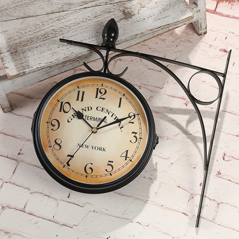 New EuropeanVintage Clock Innovative Fashionable Double SidedWall Clock LivingRoom Indoor wall clock