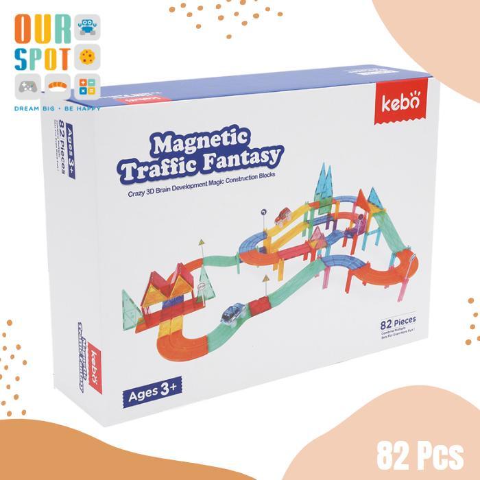 Magnetic Tiles Traffic Fantasy 82 Pcs - Kebo - Mainan Edukasi