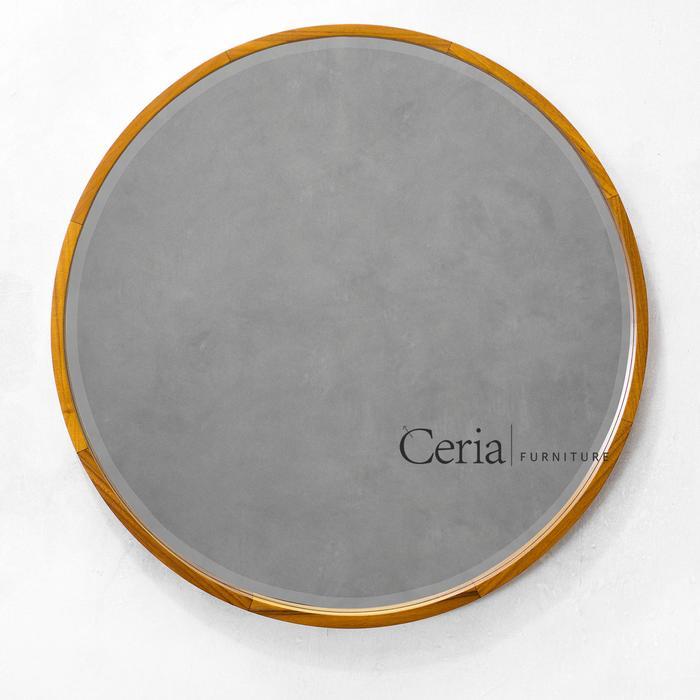 Cermin Bulat Kayu Hitam/Cermin Dinding/Cermin Wastafel Diameter 70 cm