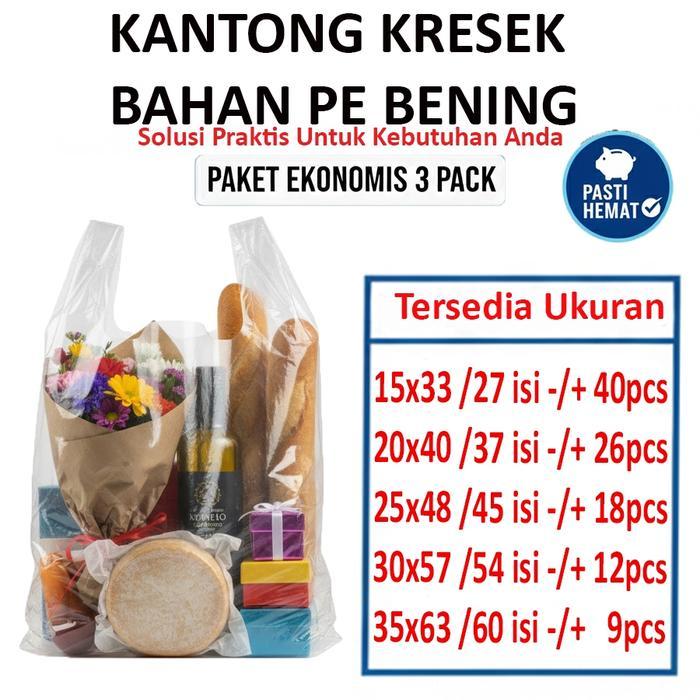 PASTI HEMAT 3 pack Plastik kresek PE Bening Kantong Kresek PE Bening Kresek Pe Bening