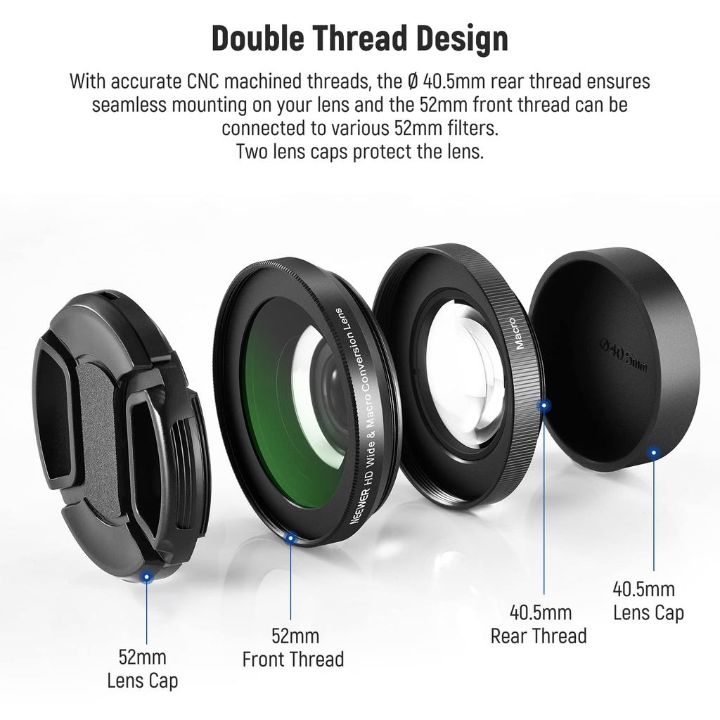 NEEWER 40.5mm HD Wide Angle Lens For Sony ZV-1F ZV-E10 A5000 A6000,2 in 1 18mm Wide Angle & 10x