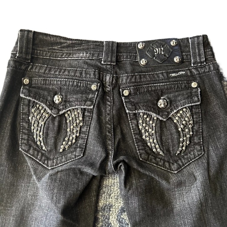 Street Wear Miss Me Boot Cut Retro Jeans Female Y2K New Blue Jeans Embroidered Wing Pocket Hip Hop