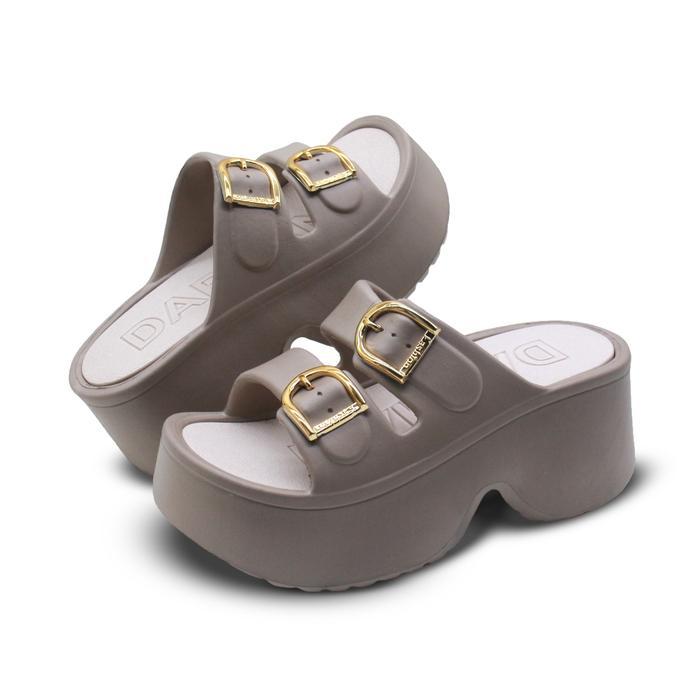 Sandal Selop Wedges Wanita Simpel Elegan Sandal Tiktok Karet Tinggi