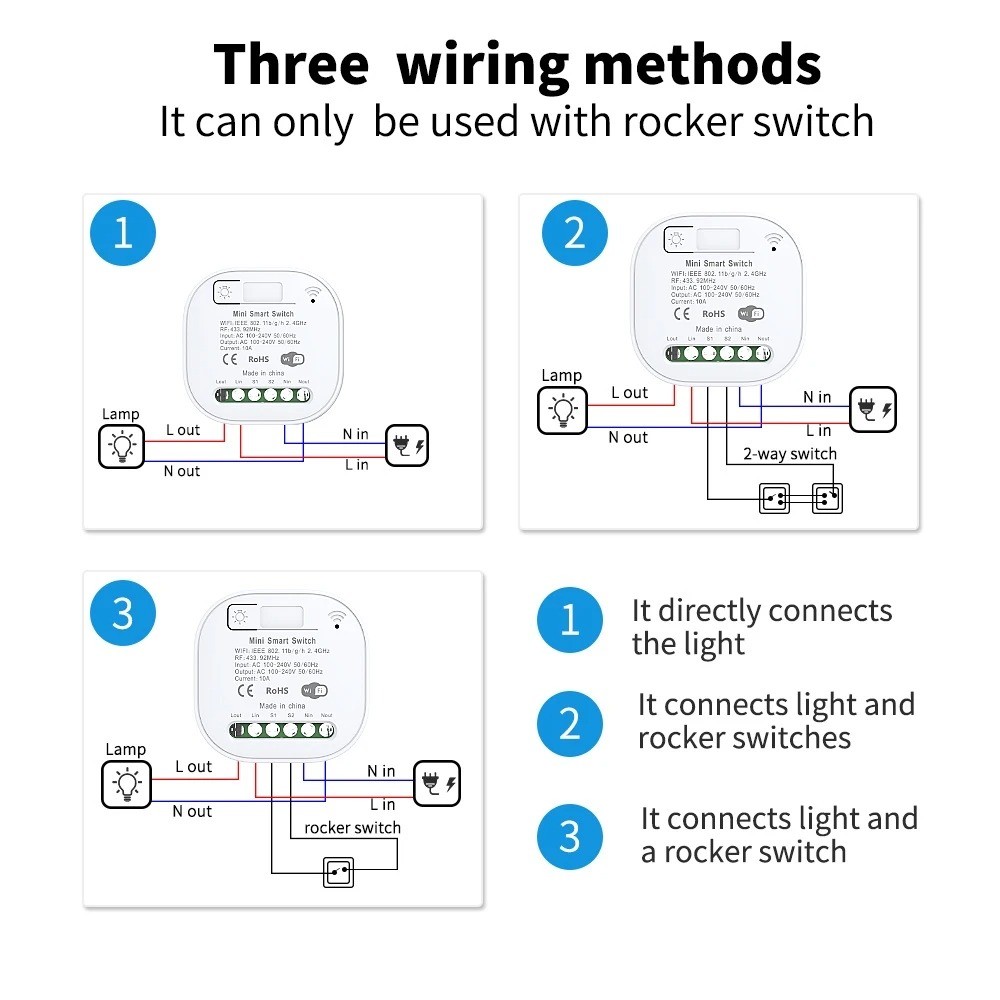 Aovrlcx Tuya WiFi Smart Switch Wireless Timer Switch Smart Home Tuya App No Battery Light Switch